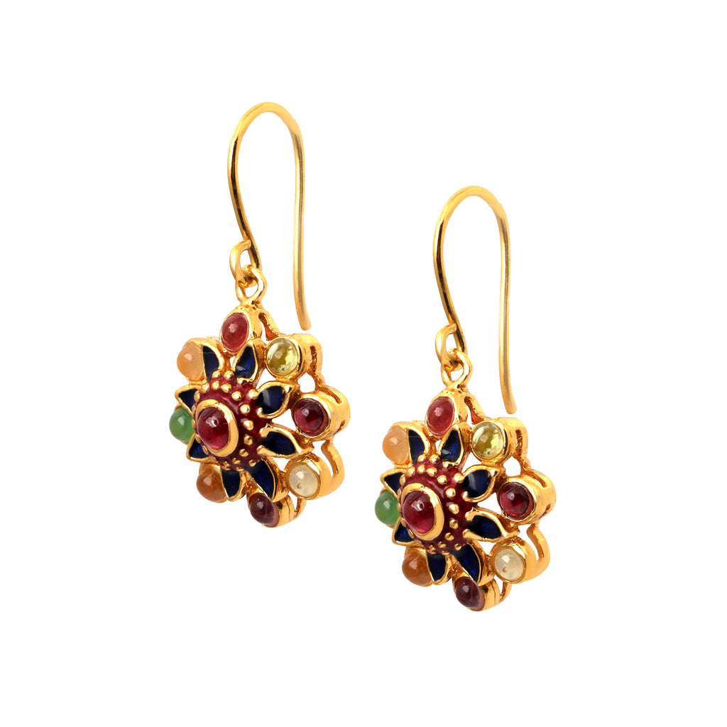 Handcrafted ruby earrings with colorful gemstone accents and floral design