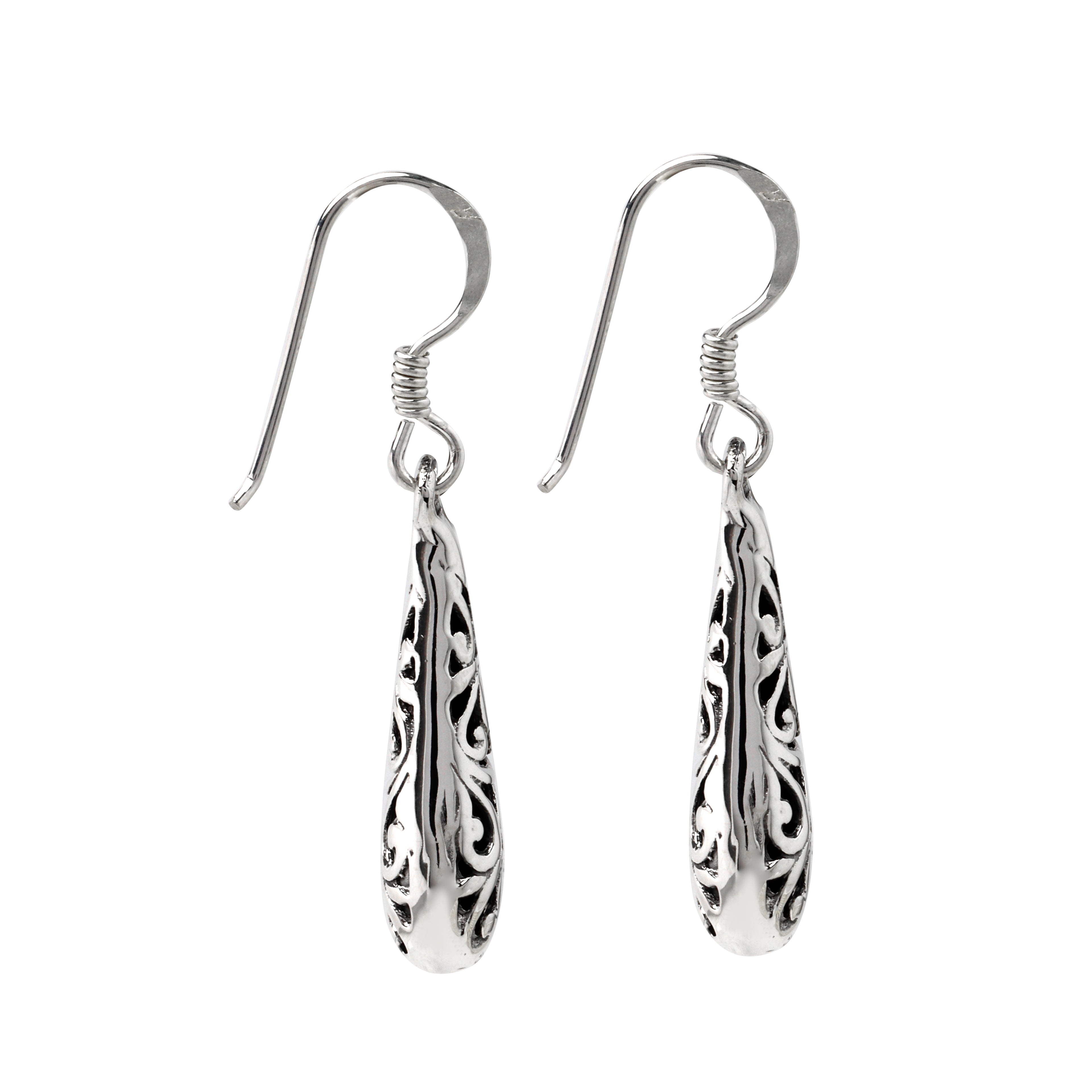 Minimalist silver dangle earrings with filigree detailing