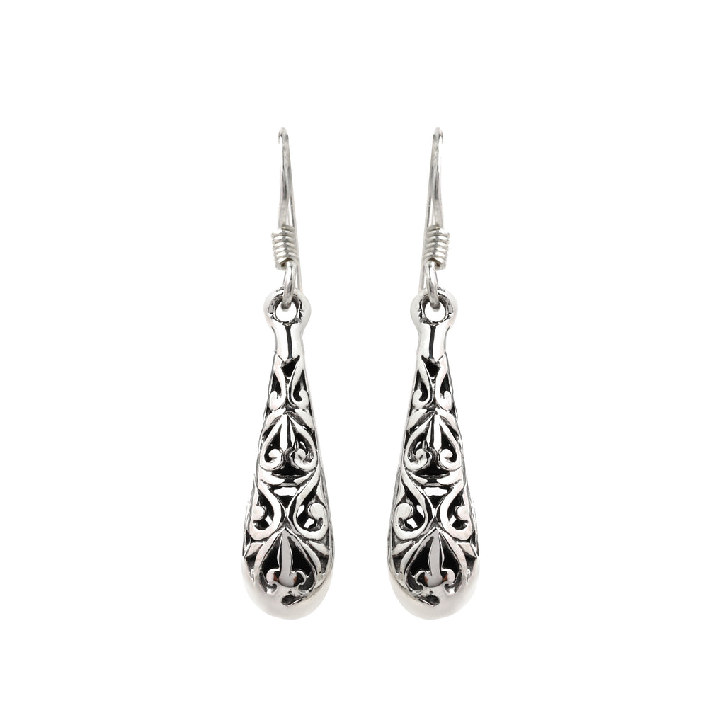 Sterling silver filigree drop earrings for women
