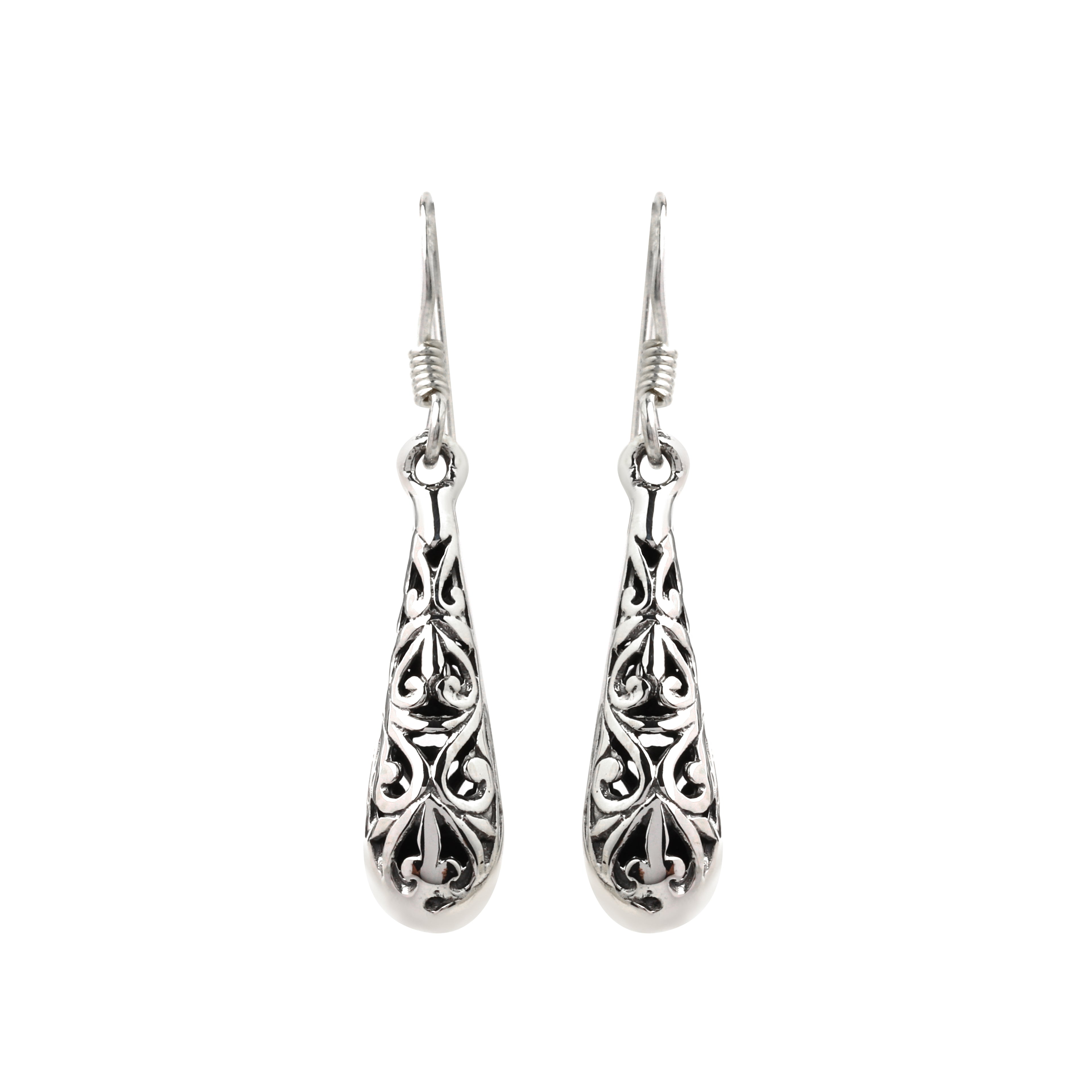 Sterling silver filigree drop earrings for women