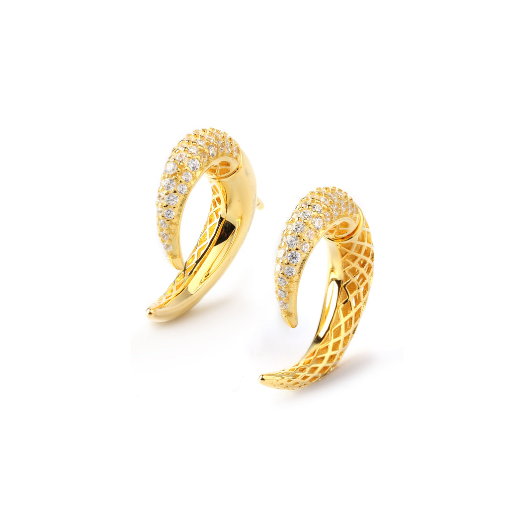 Hypoallergenic gold plated silver earrings with sculptural crescent design, Jewelry by Crimson