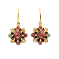 Gold plated ruby and multi gemstone floral drop earrings in 925 sterling silver