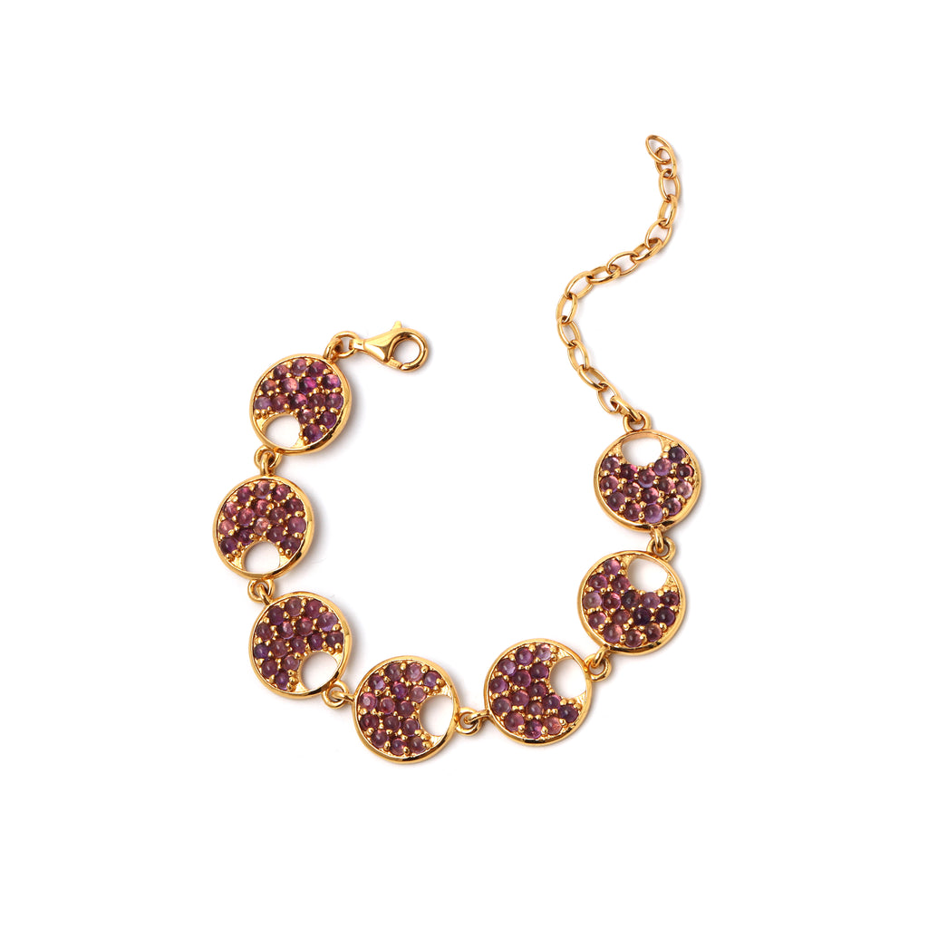 Gold plated amethyst bracelet in 925 sterling silver with circular gemstone links