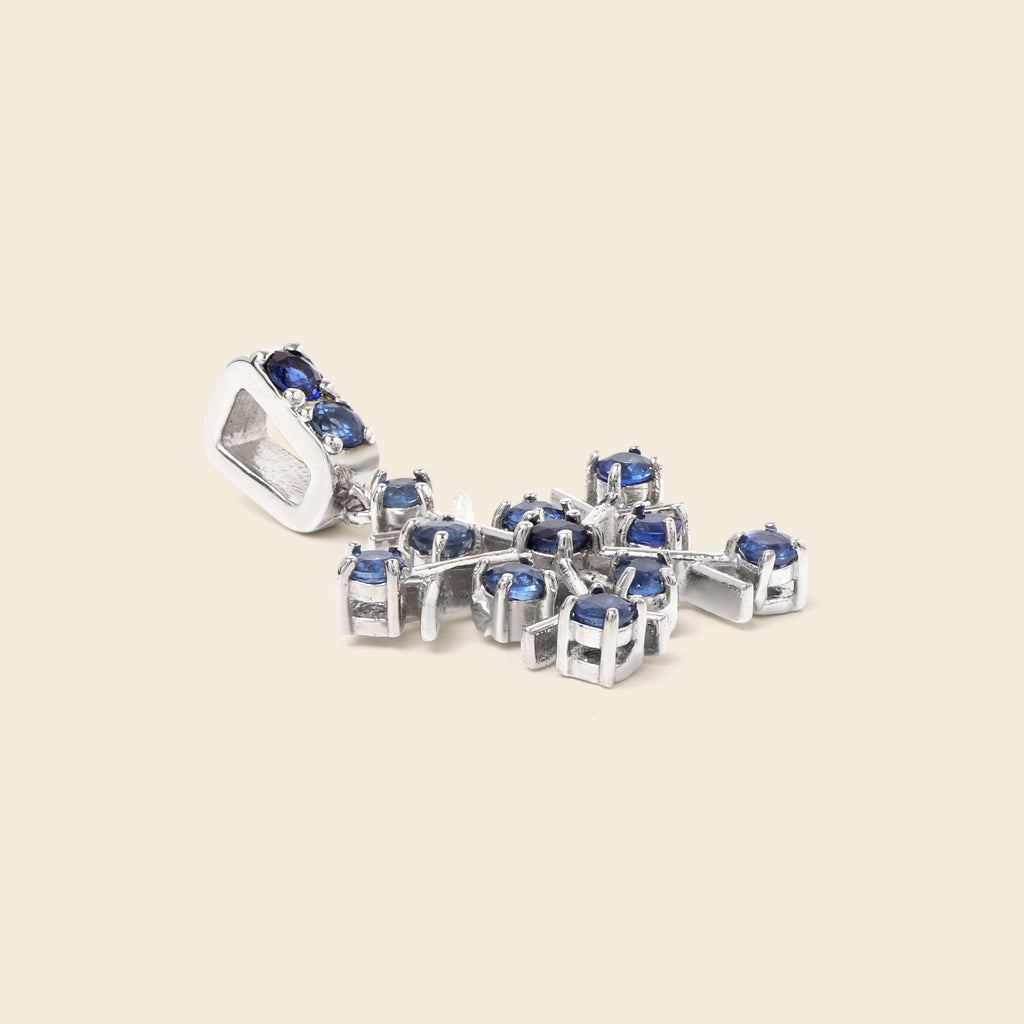 Blue Sapphire Snowflake Pendant in 925 Sterling Silver