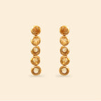 Gold drop earrings with five round citrine gemstones, elegant handmade jewelry