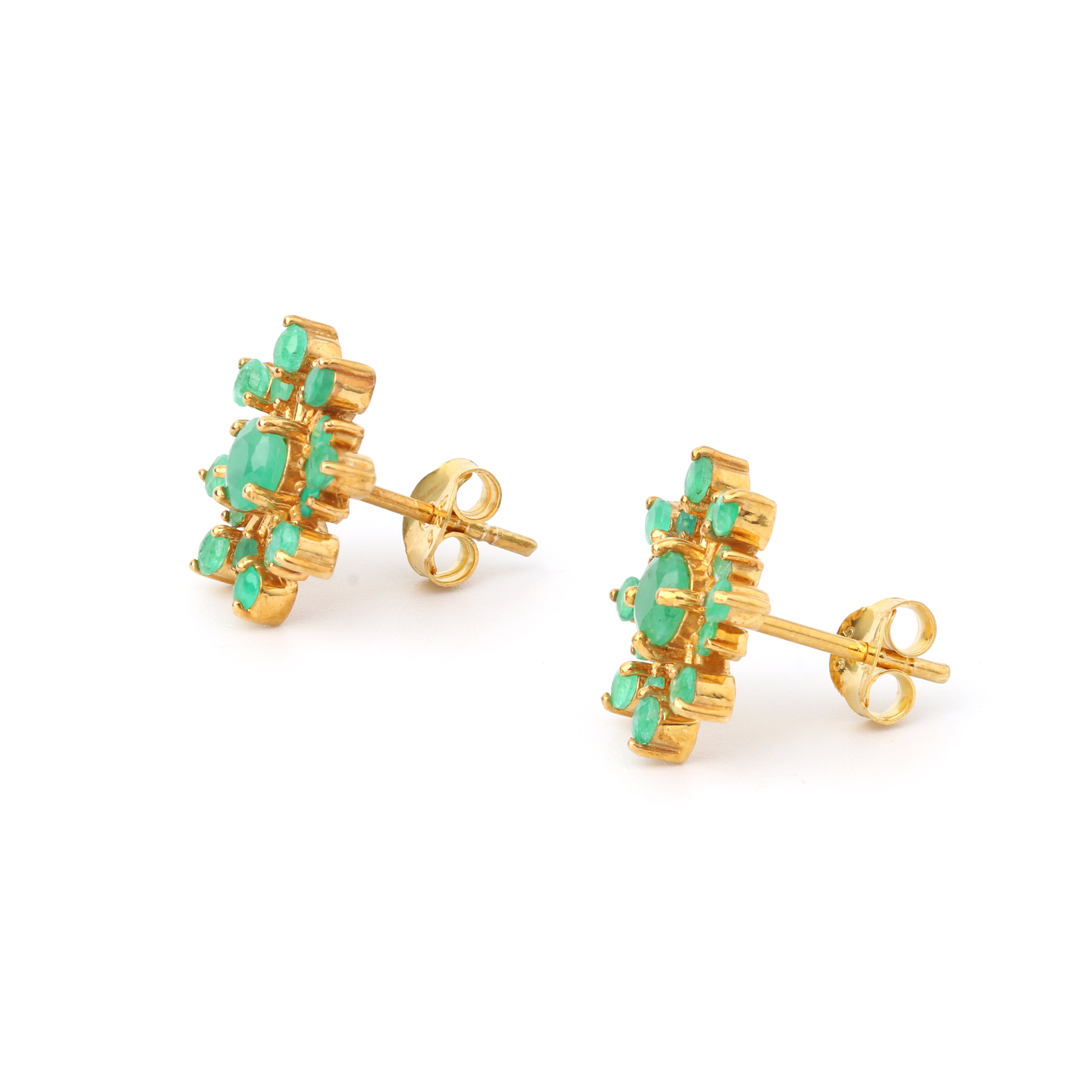 Green gemstone snowflake earrings with polished gold finish