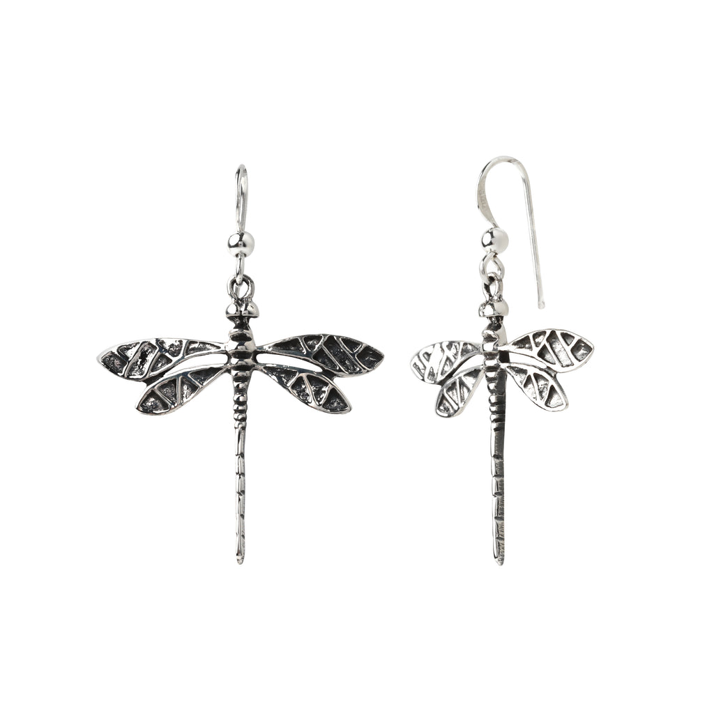 Handcrafted dragonfly earrings with filigree detailing