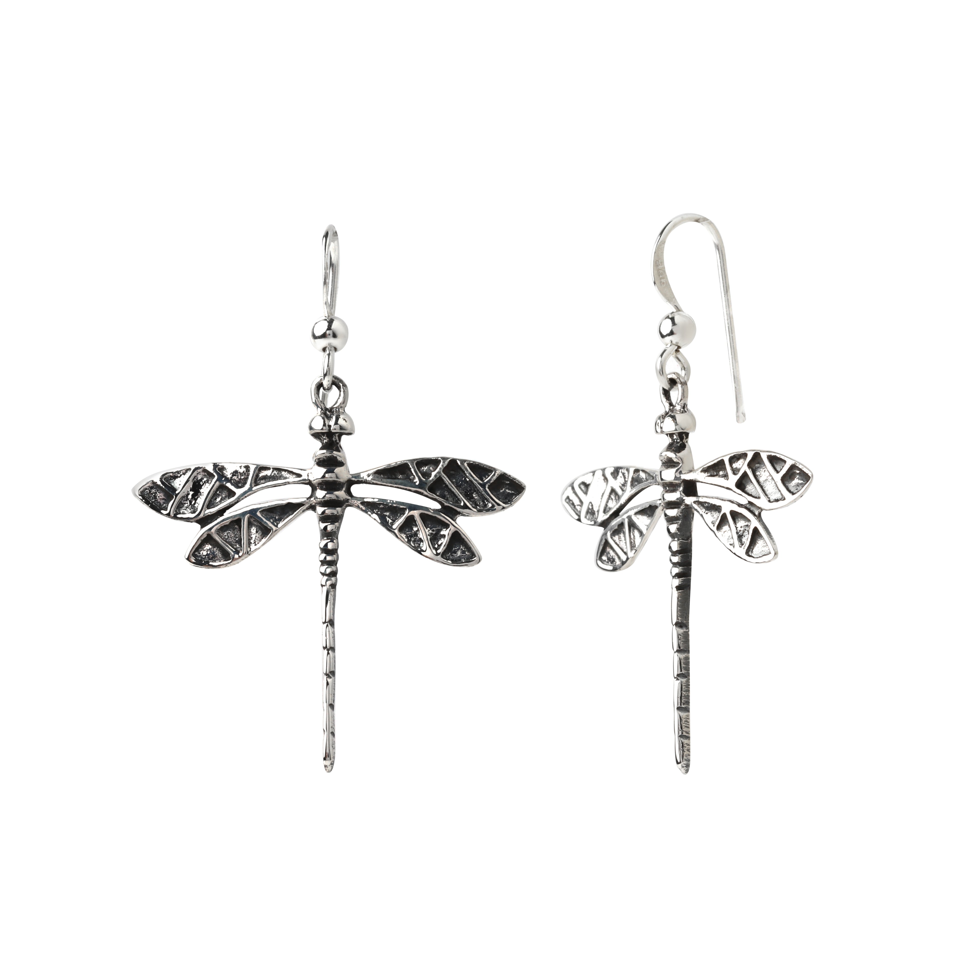Handcrafted dragonfly earrings with filigree detailing