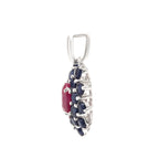 Ruby & Blue Sapphire Flower Cluster Pendant in 925 Sterling Silver