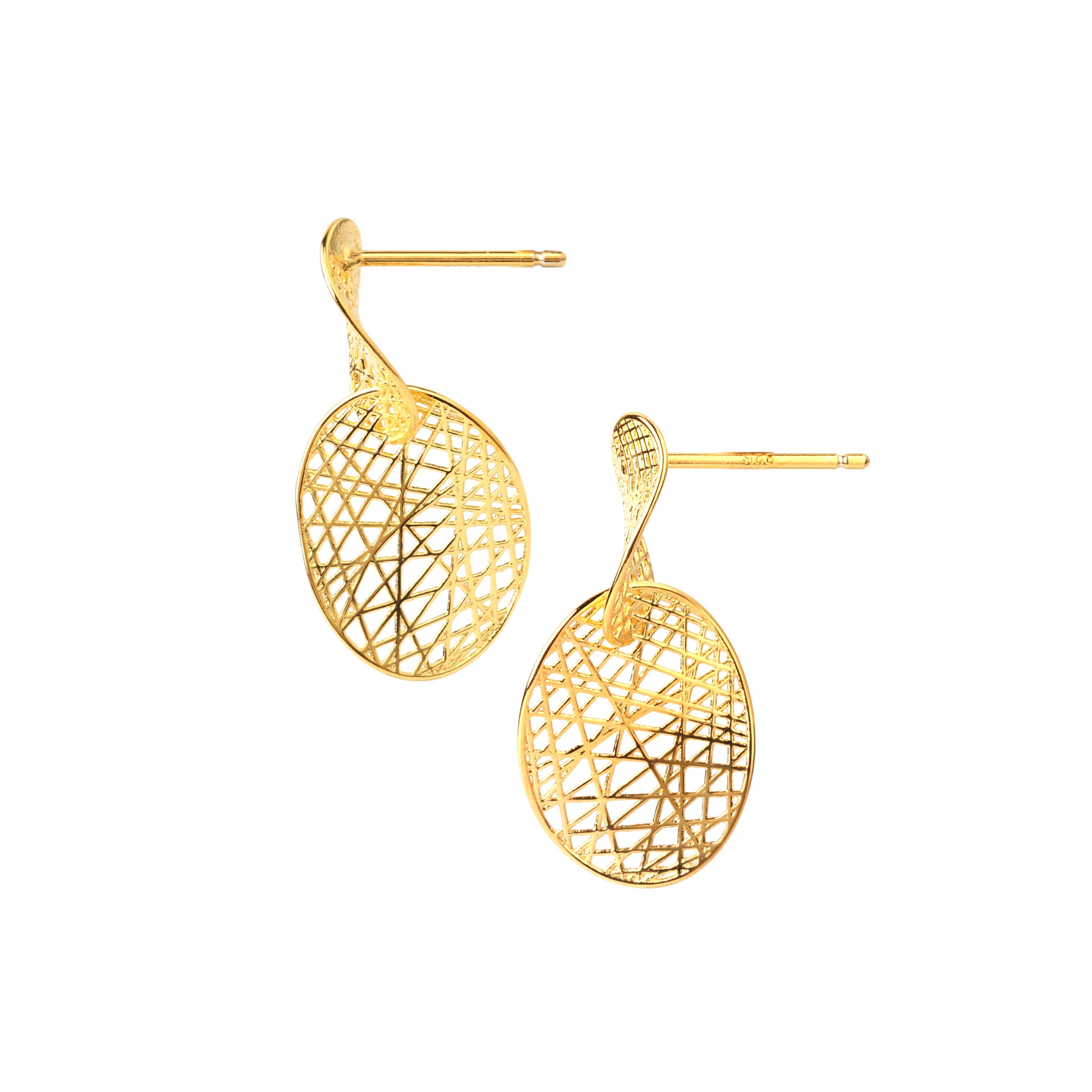 Detailed open lattice leaf texture on 925 sterling silver earrings