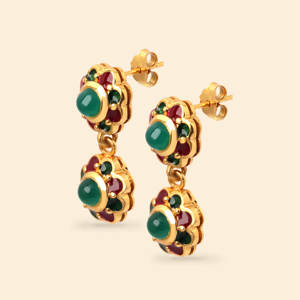 Luxury sterling silver emerald earrings with polished gold finish