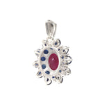 Ruby & Blue Sapphire Flower Cluster Pendant in 925 Sterling Silver