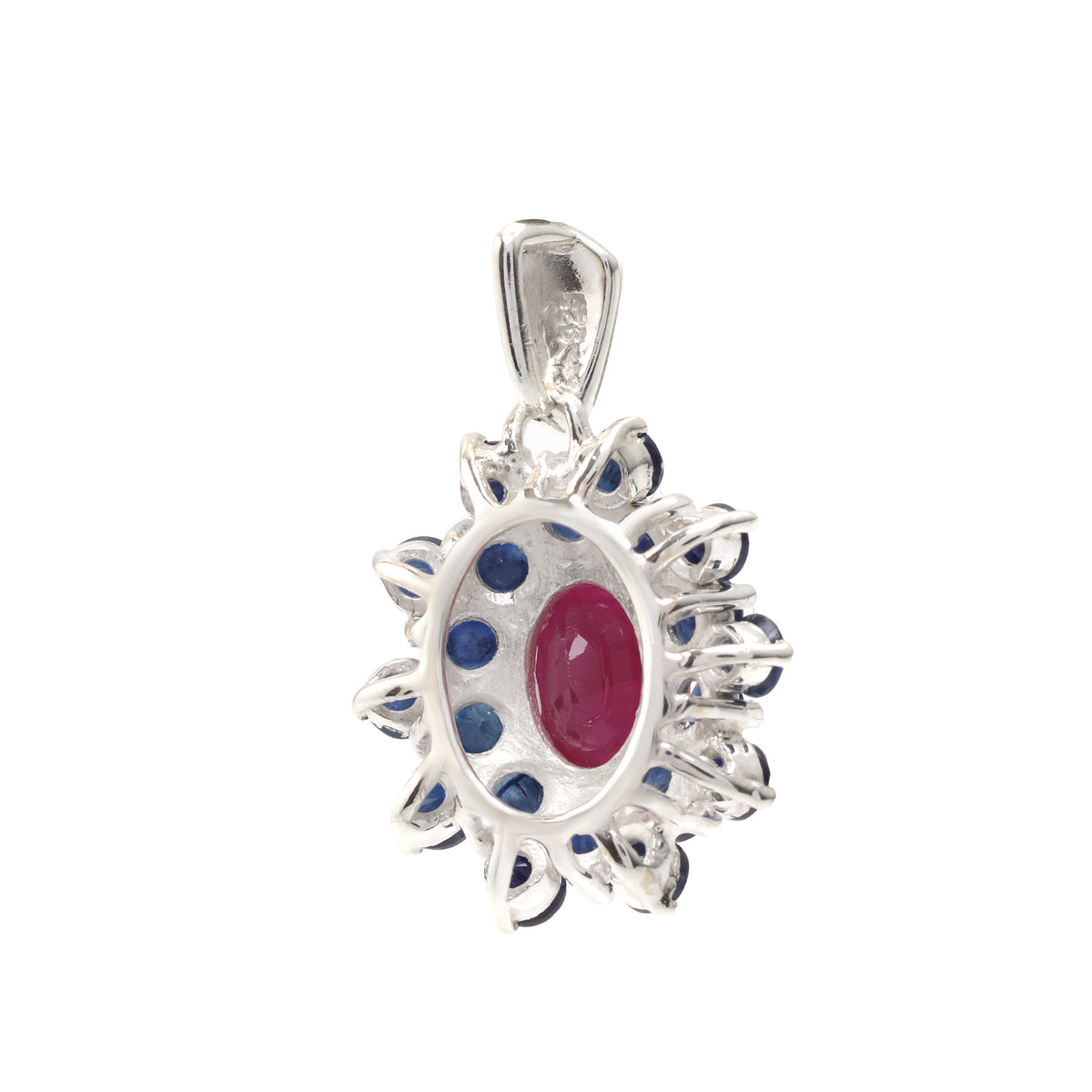 Ruby & Blue Sapphire Flower Cluster Pendant in 925 Sterling Silver