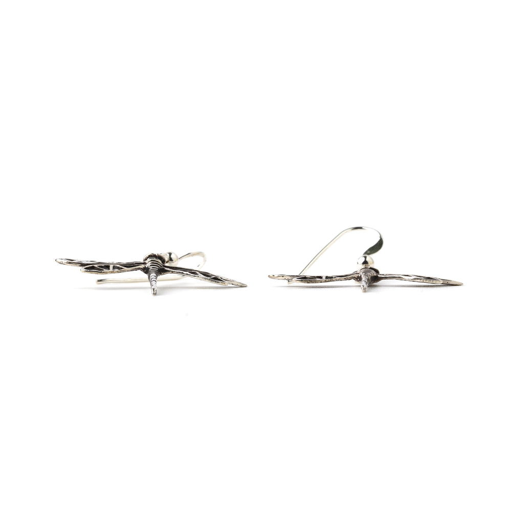 Nature inspired dragonfly earrings in silver