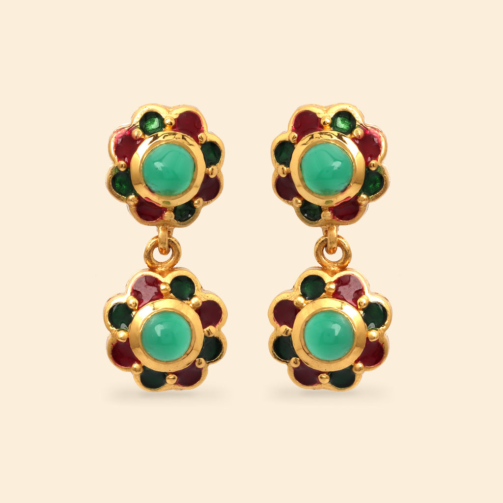 Minimalist emerald flower earrings handcrafted in Thailand