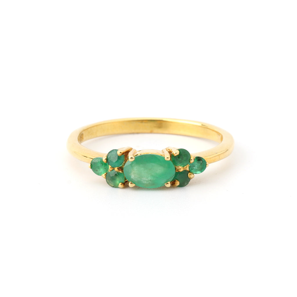 Green emerald gemstone ring in gold plated silver