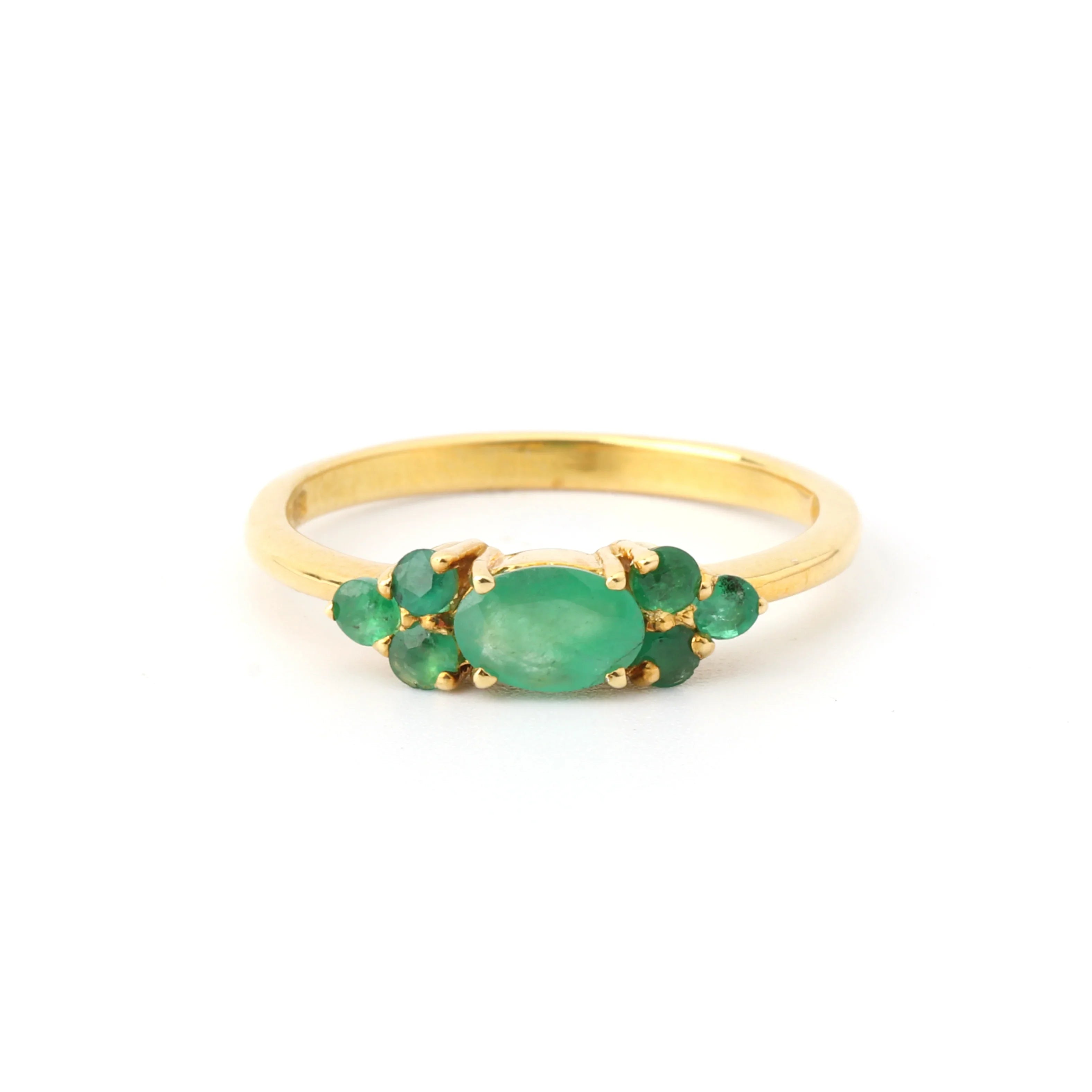 Green emerald gemstone ring in gold plated silver