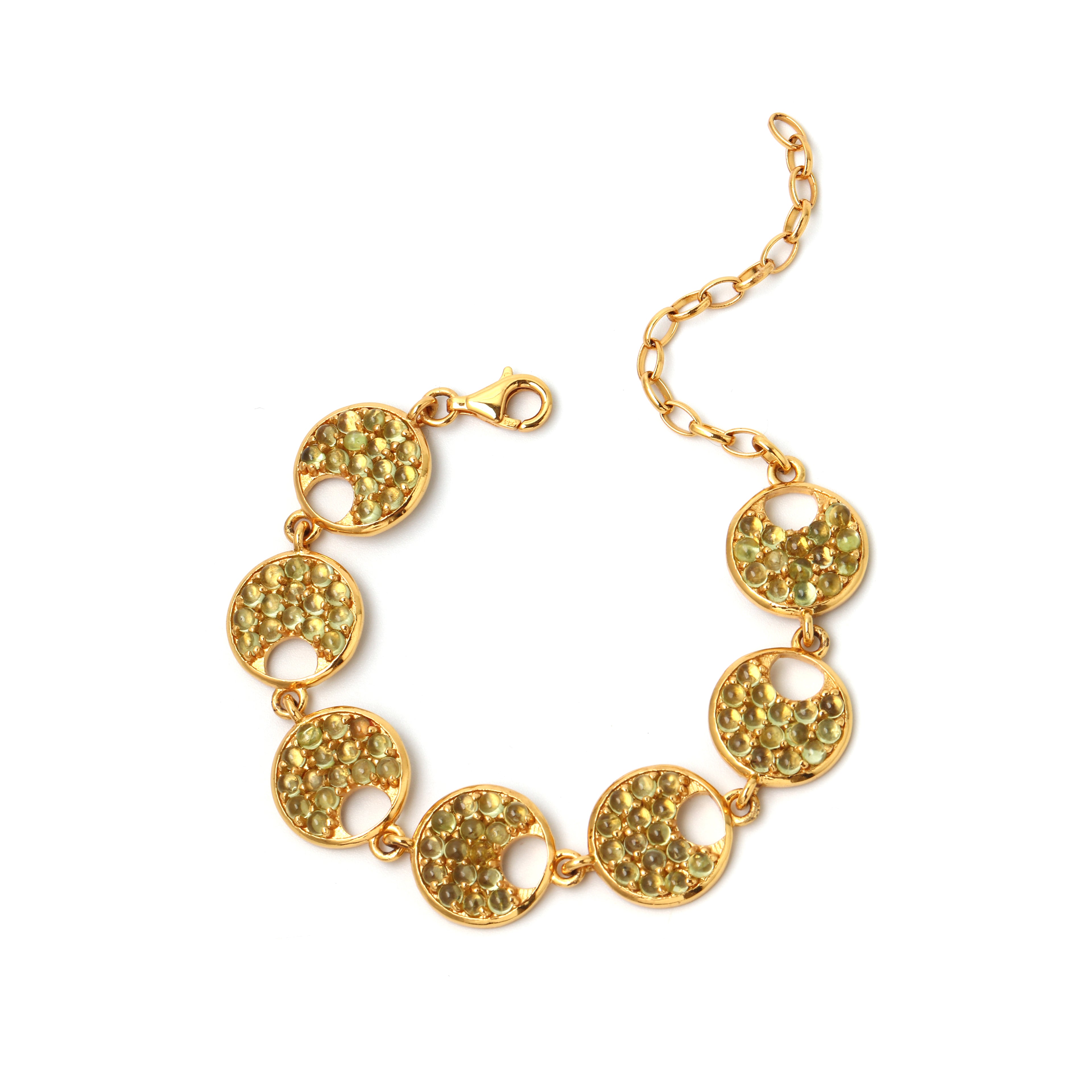 Gold plated peridot bracelet in 925 sterling silver with circular gemstone links