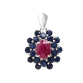 Ruby & Blue Sapphire Flower Cluster Pendant in 925 Sterling Silver