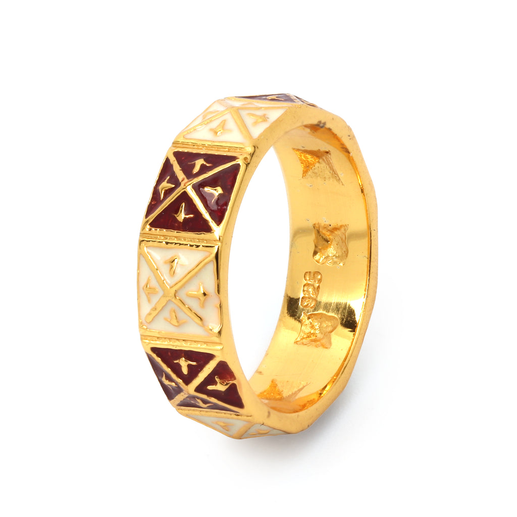 Minimalist red and white enamel band ring for women