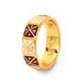 Gold ring with red and white enamel geometric patterns, elegant handcrafted design