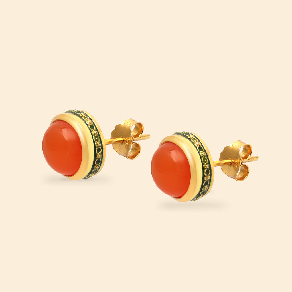 Round carnelian stud earrings in gold plated silver
