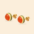 Round carnelian stud earrings in gold plated silver