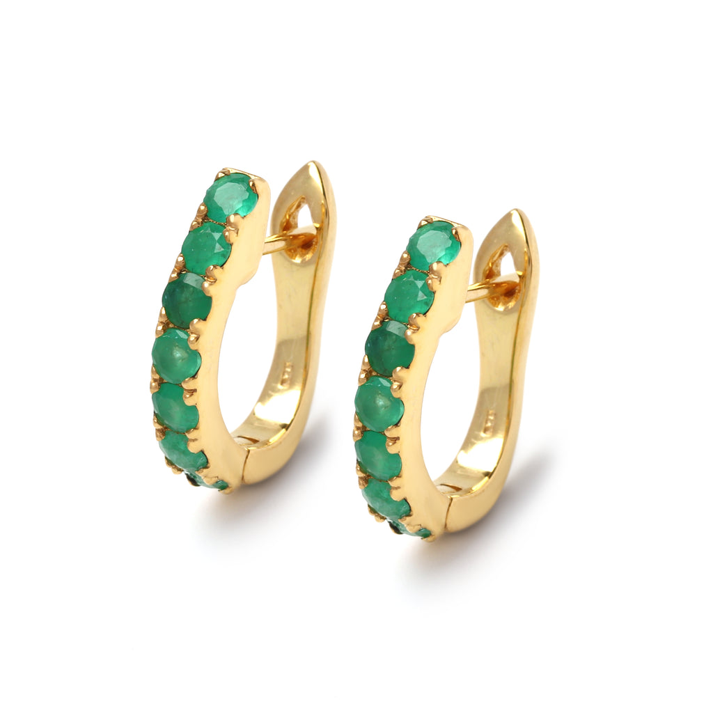 Emerald hoop earrings in 925 sterling silver, lightweight everyday jewelry design