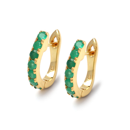 Emerald hoop earrings in 925 sterling silver, lightweight everyday jewelry design