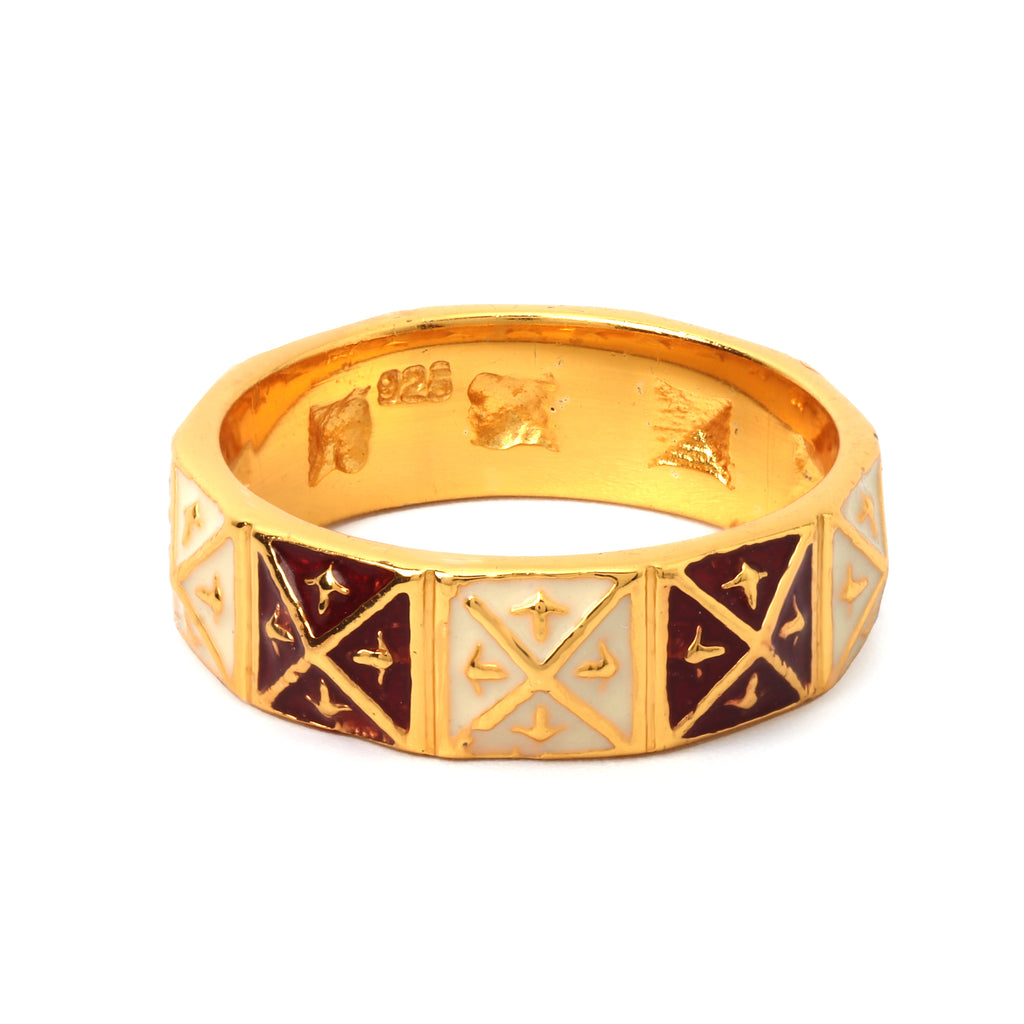 Gold plated geometric enamel ring in 925 sterling silver