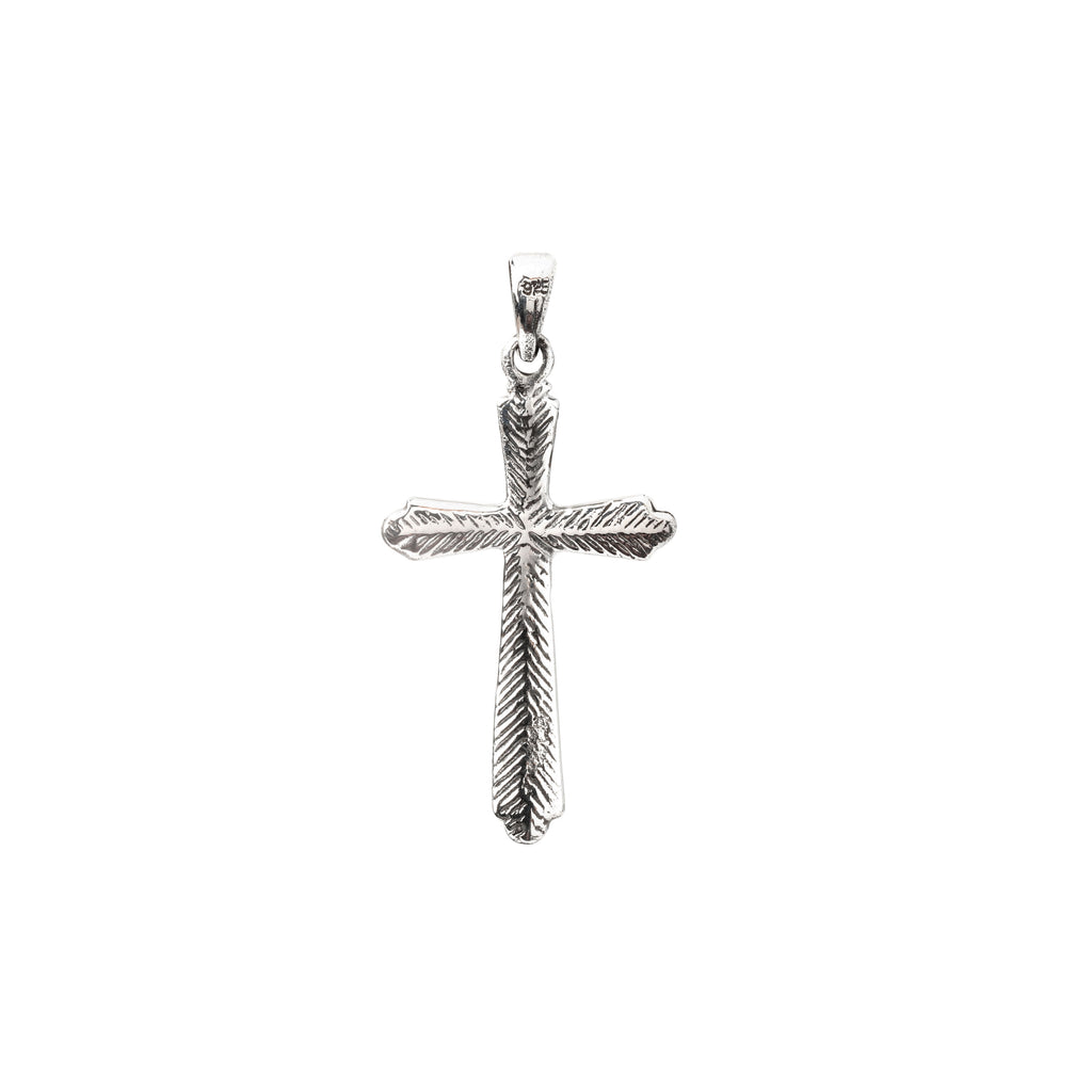 Minimalist silver cross pendant in 925 sterling silver photographed on white background by Jewelry by Crimson