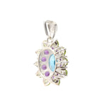 Blue Topaz, Amethyst & Peridot Flower Cluster Pendant in 925 Sterling Silver