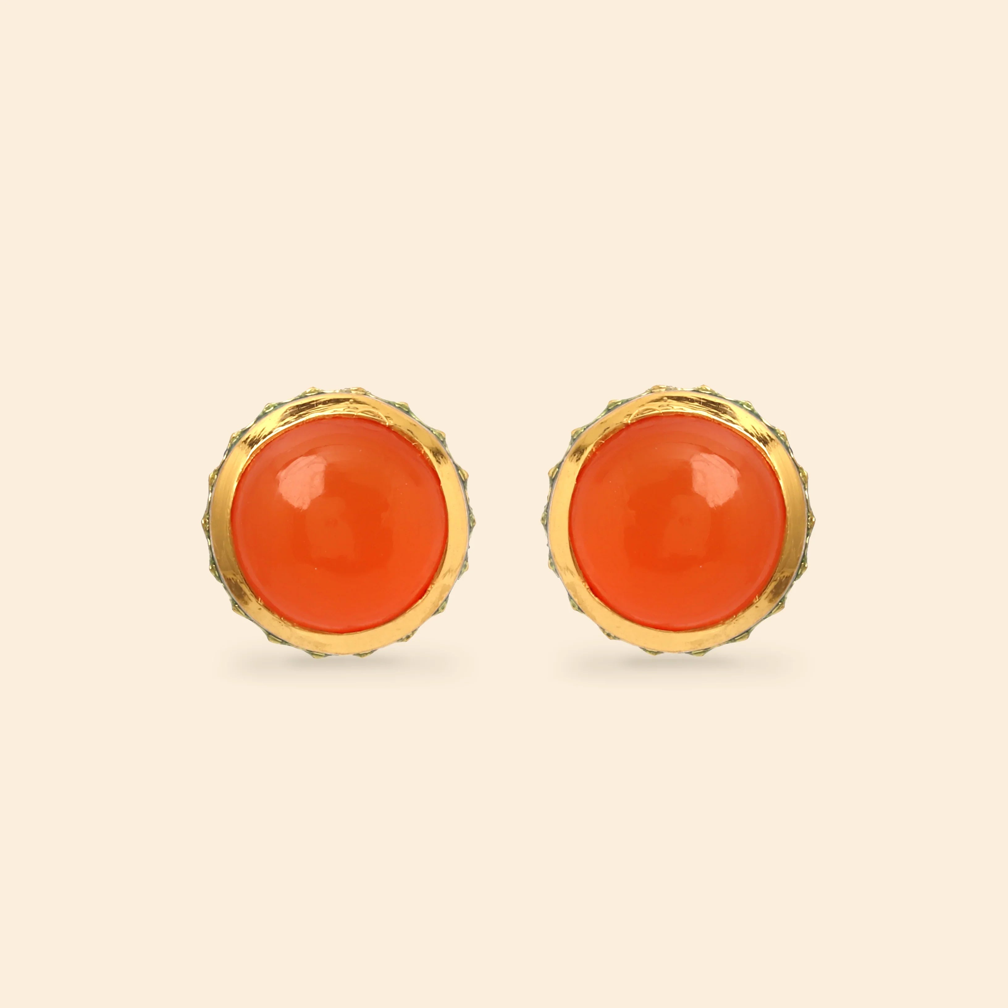 Minimal luxury stud earrings with orange carnelian enamel