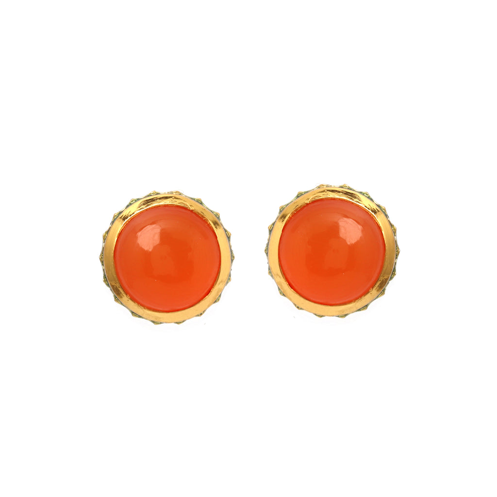 Minimalist orange carnelian enamel stud earrings for women