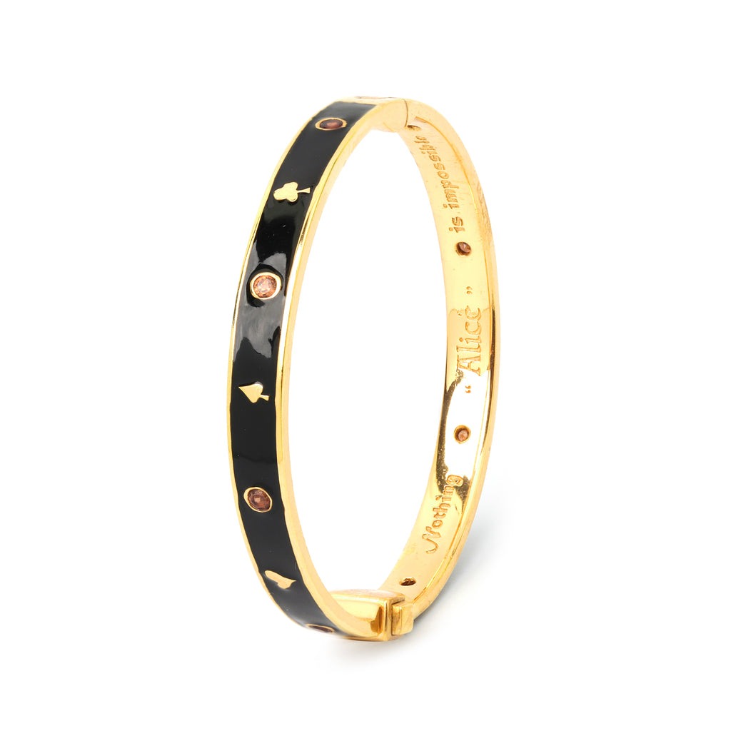 Gold plated black enamel bangle bracelet in 925 sterling silver