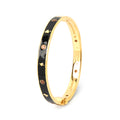 Gold plated black enamel bangle bracelet in 925 sterling silver