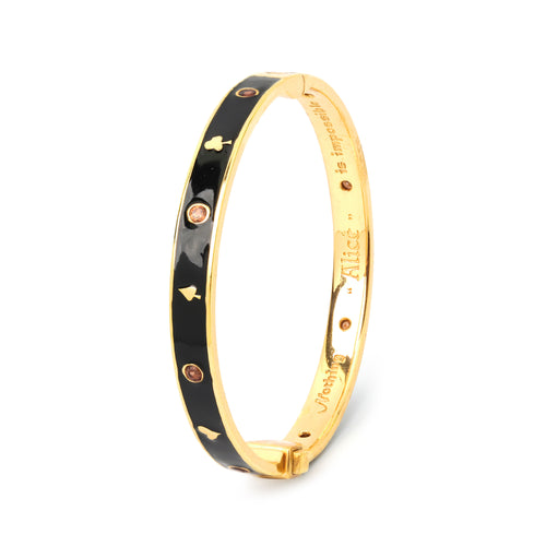 Gold plated black enamel bangle bracelet in 925 sterling silver