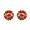 Gold plated ruby floral stud earrings in 925 sterling silver