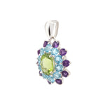 Peridot, Blue Topaz & Amethyst Flower Cluster Pendant in 925 Sterling Silver