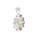 Peridot, Blue Topaz & Amethyst Flower Cluster Pendant in 925 Sterling Silver