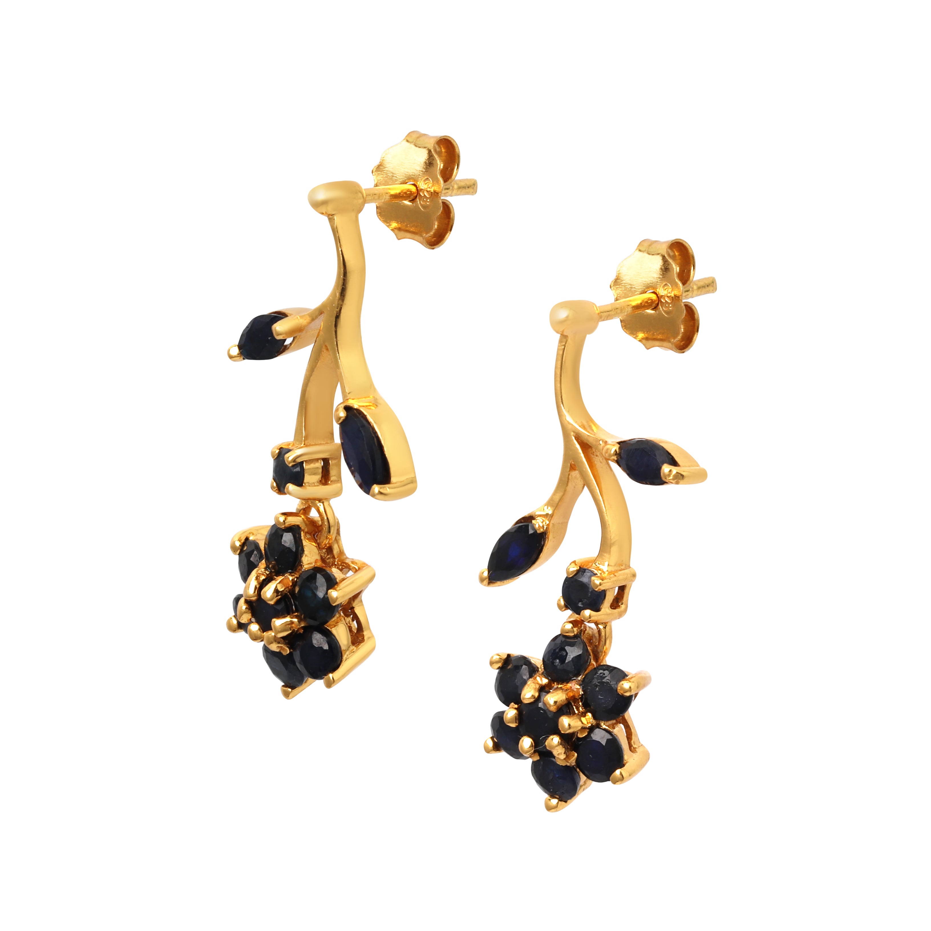 Blue sapphire statement earrings with nature inspired silhouette