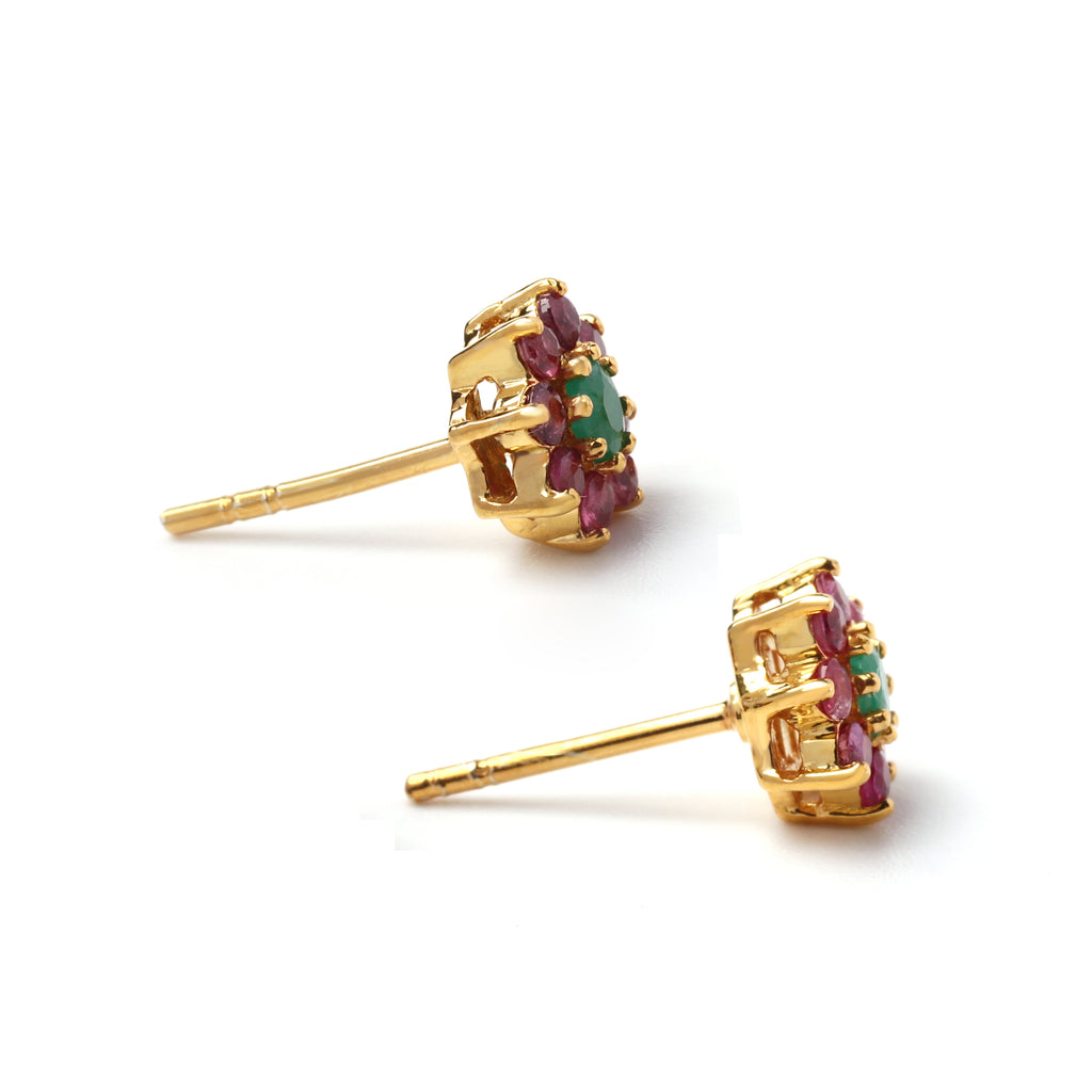 Bloom-inspired emerald and ruby stud earrings in sterling silver by Jewelry by Crimson
