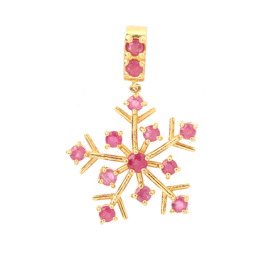 Ruby snowflake pendant in 14K gold plated sterling silver