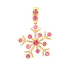 Gold snowflake pendant with pink gemstones, handcrafted 925 sterling silver jewelry