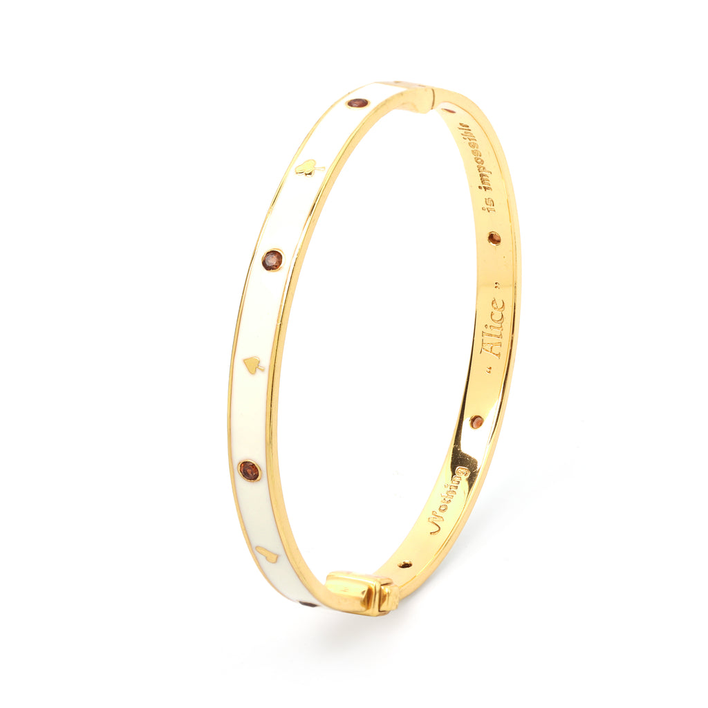 Gold plated white enamel bangle bracelet in 925 sterling silver