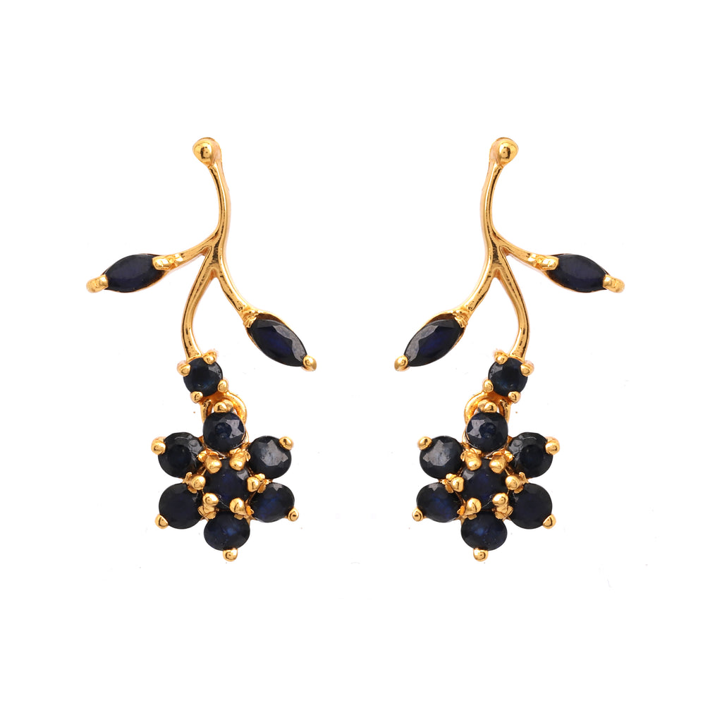 Gold plated blue sapphire cluster earrings with floral design