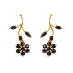 Gold branch earrings with blue gemstones, elegant floral design