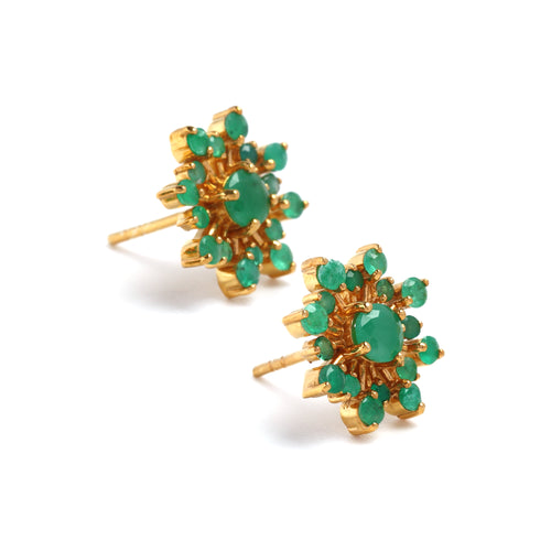 Emerald cluster stud earrings in gold-finished 925 sterling silver, elegant everyday jewelry by Jewelry by Crimson