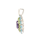Amethyst, Peridot & Blue Topaz Flower Cluster Pendant in 925 Sterling Silver