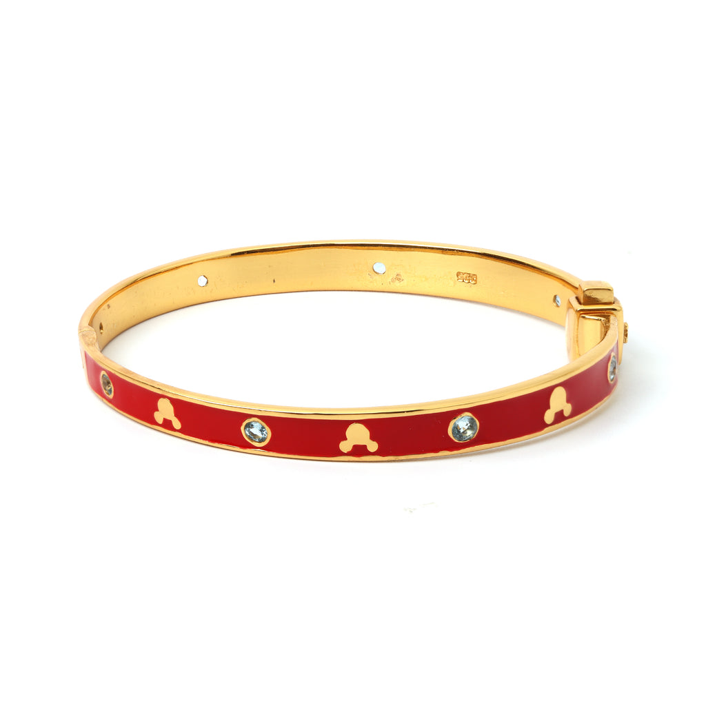 Gold plated red enamel bangle bracelet in 925 sterling silver